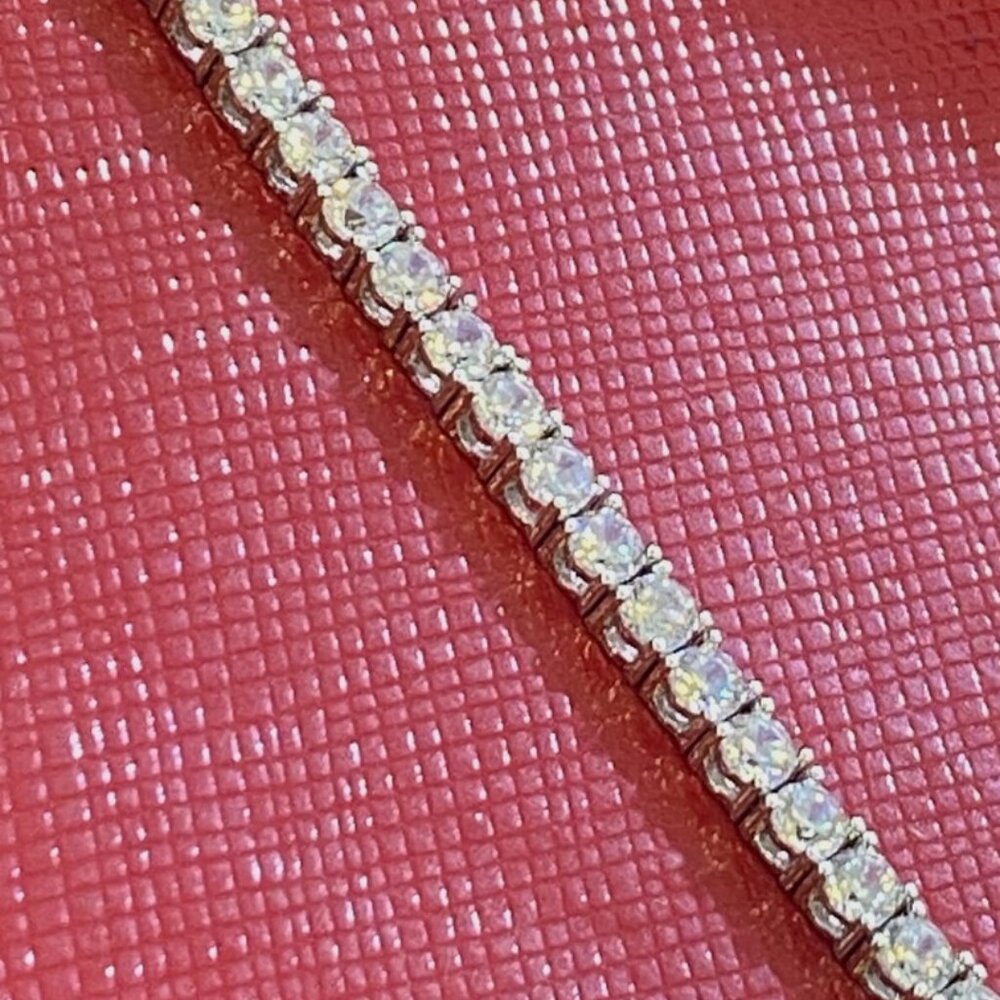 Women's Solid 925 Sterling Silver 7 Inch CZ Tennis Bracelet fancy 3 mm - Picture 2 of 4